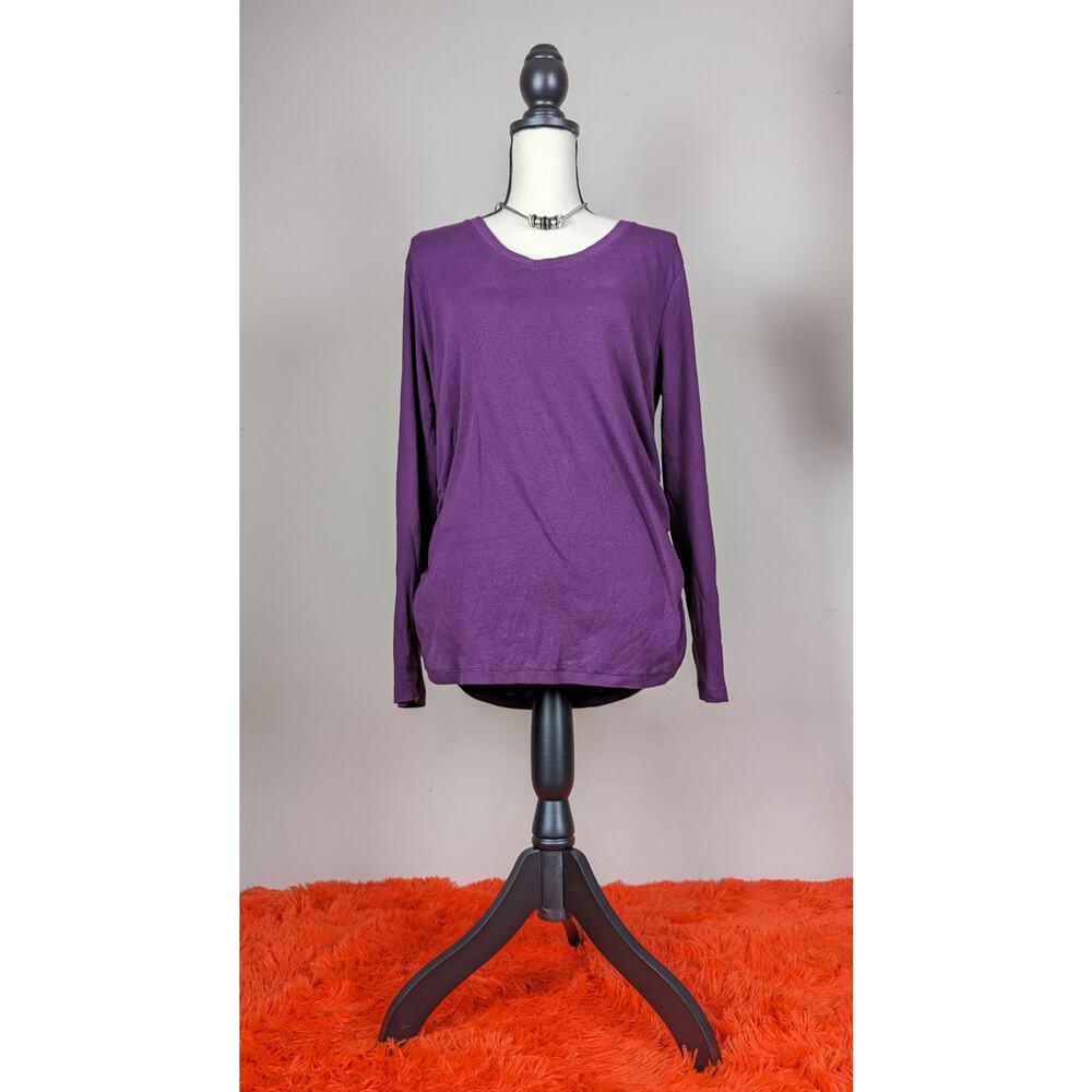 Liz Lange Maternity Purple Long Sleeve Round Neck Side Cinch Waist Tee T-Shirt L